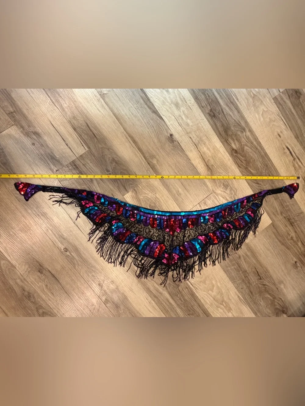 Vintage multicolor sequined & beaded fringe capelet collar / shoulder necklace